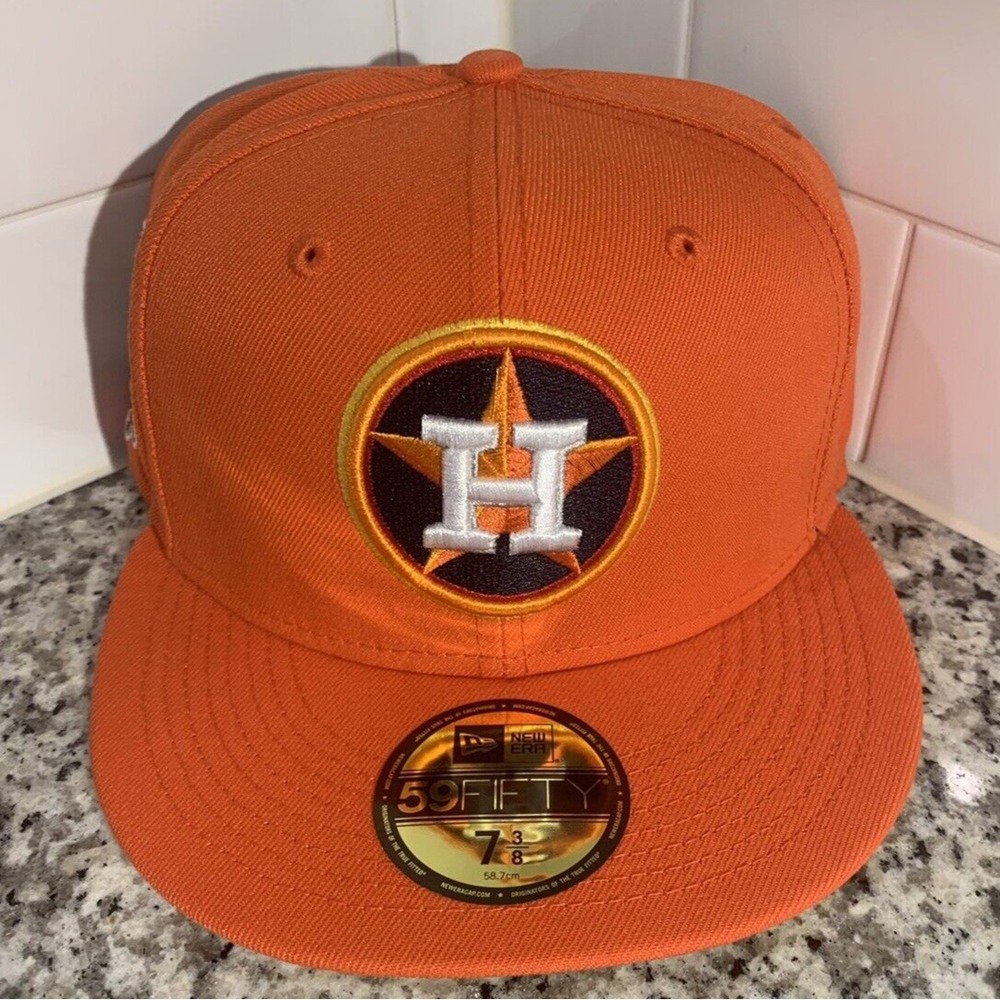 Houston Astros New Era 59FIFTY MLB 45th Anniversary Orange Fitted Hat Size 7 3/8